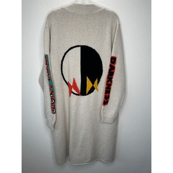 The Elder Statesman Tan Intarsia Long Line Cashmere Cardigan L - Picture 9 of 14